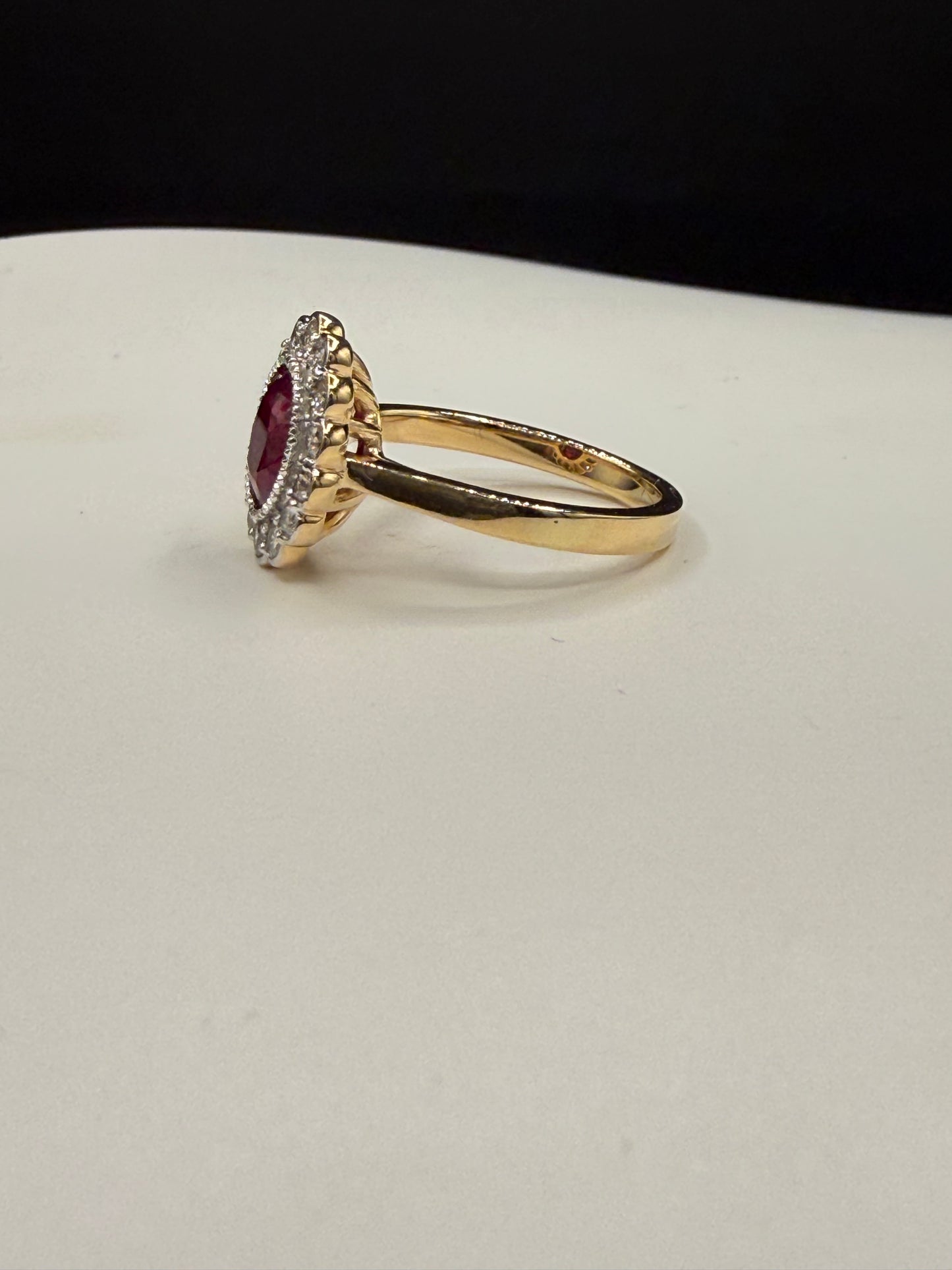 GIA Certified Natural Ruby & Diamond Halo Engagement Ring 18K Yellow + White Gold (Size 7)