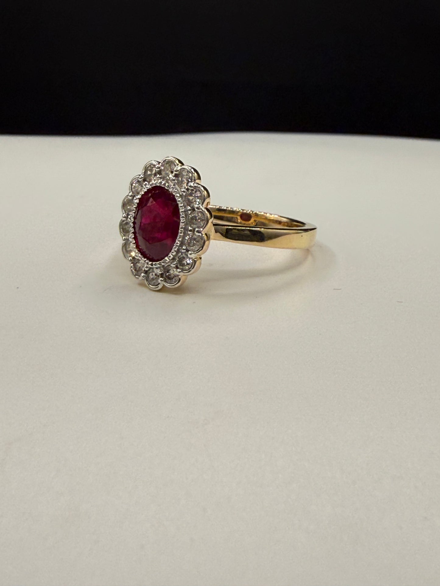 GIA Certified Natural Ruby & Diamond Halo Engagement Ring 18K Yellow + White Gold (Size 7)