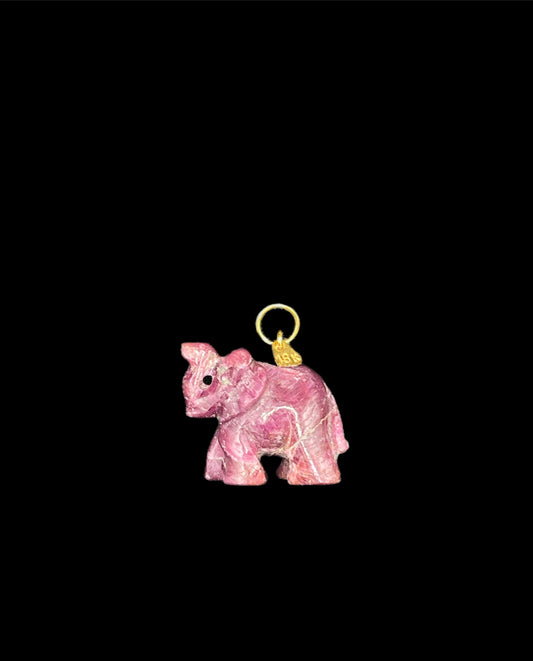 41.14 Carat Natural Ruby 18K Yellow Gold Elephant Pendant