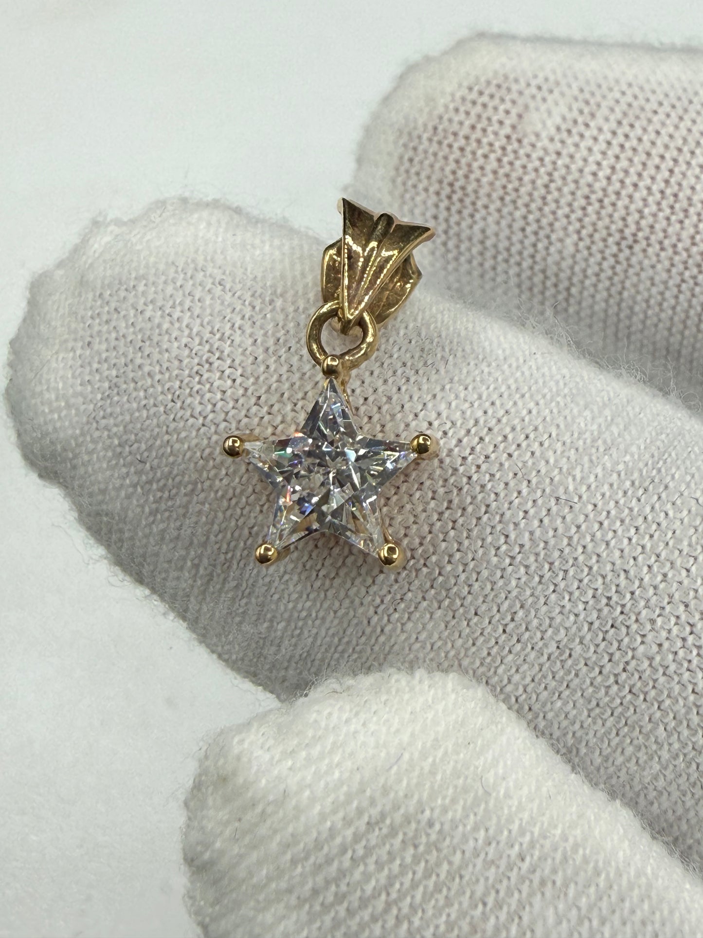Custom Star Cut Cubic Zirconia 14K Yellow Gold Pendant