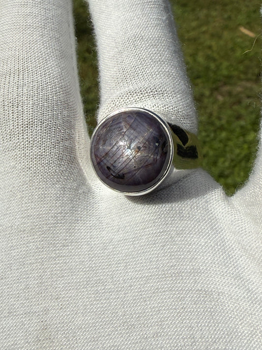 Natural Purple Star Sapphire Sterling Silver Ring | Size 9