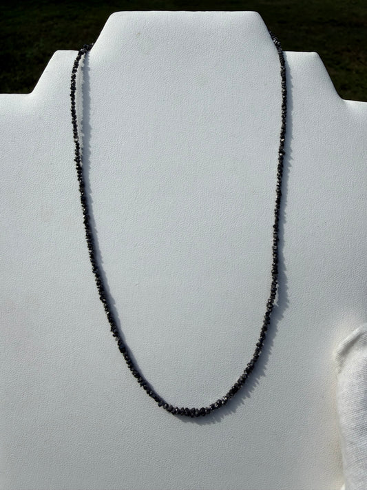 Natural Black Diamond Uncut Bead Necklace | 15 Carats | 17.5” | 18k Gold S-Clasp