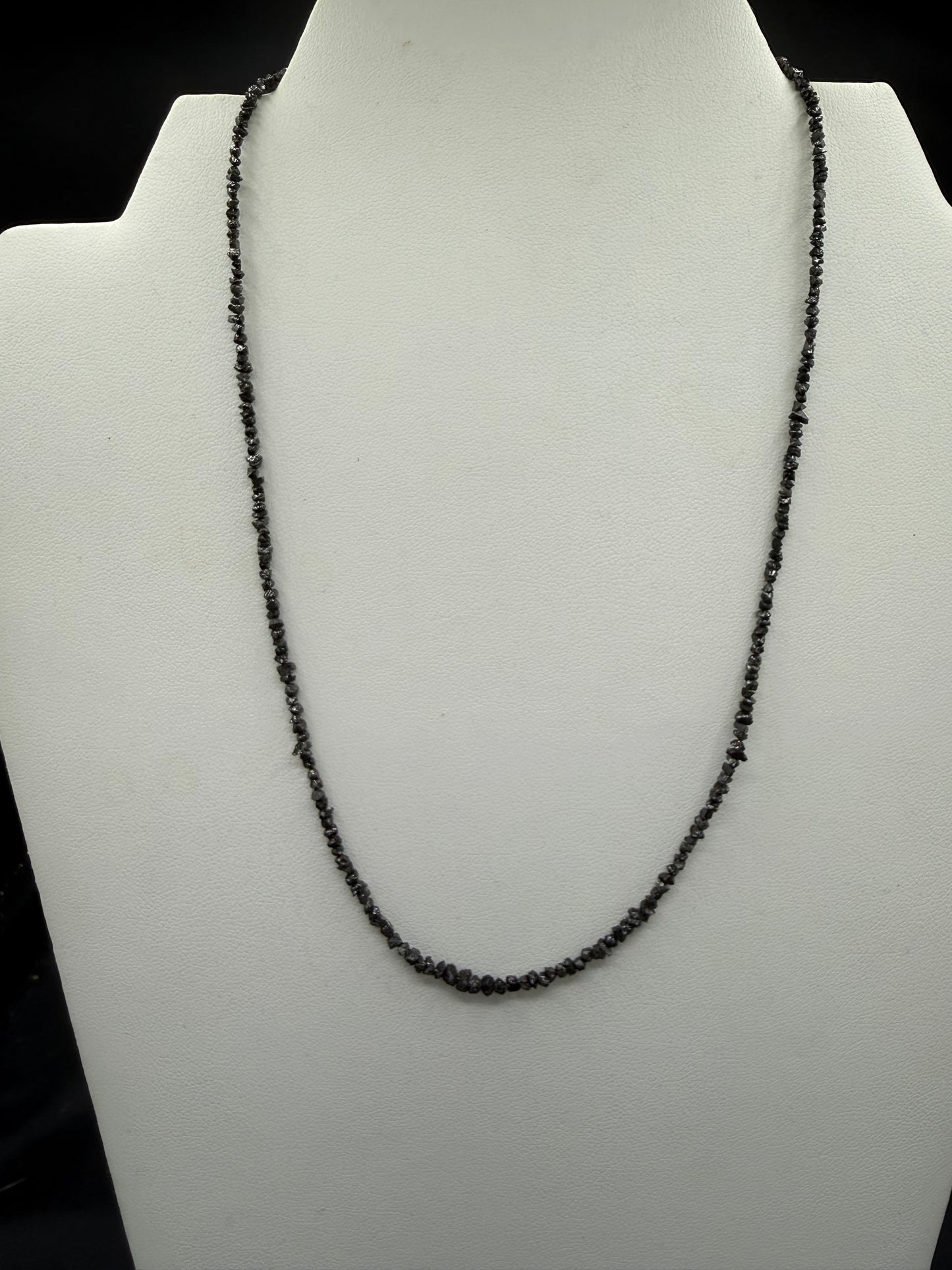 Natural Black Diamond Uncut Bead Necklace | 15 Carats | 17.5” | 18k Gold S-Clasp