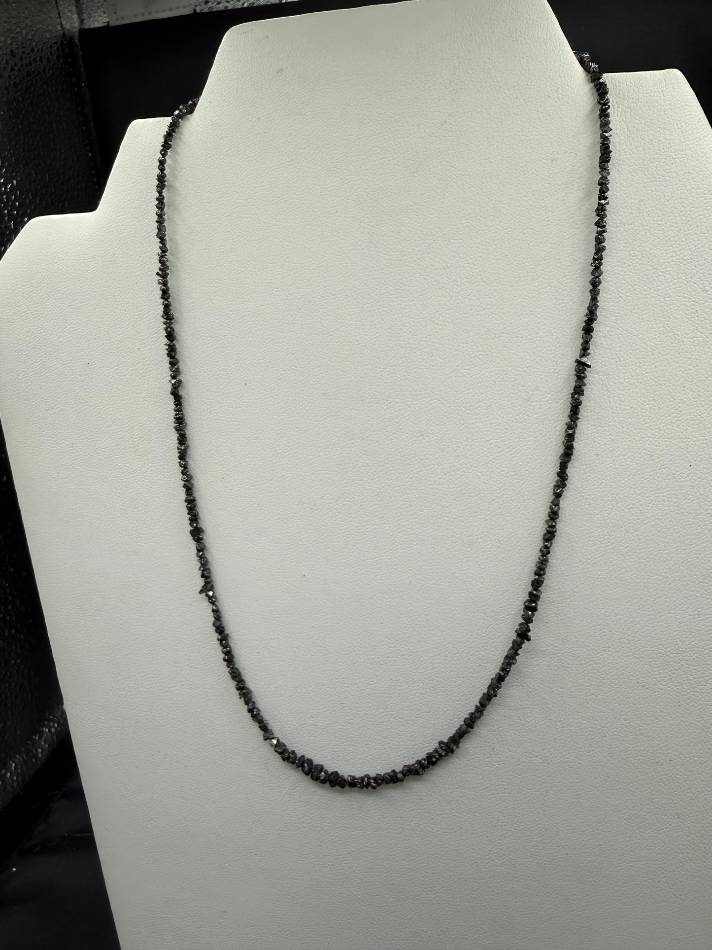 Natural Black Diamond Uncut Bead Necklace | 15 Carats | 17.5” | 18k Gold S-Clasp