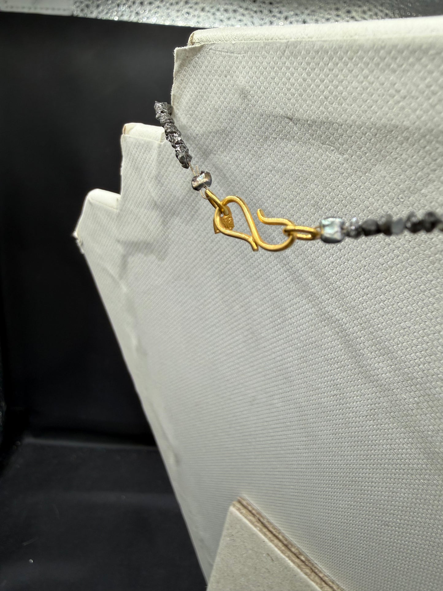 Natural Black Diamond Uncut Bead Necklace | 15 Carats | 17.5” | 18k Gold S-Clasp