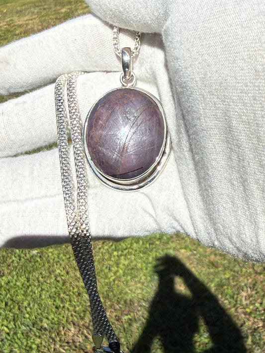 Natural 160 Carat Purple Star Sapphire Pendant & Sterling Silver Italian Box Chain | 51.6g | 17.5” Necklace | 925 Silver