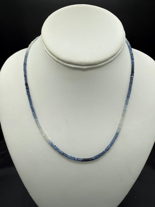 Natural Shaded Sapphire Beaded 18k Gold Clasp Necklace | 18 Inches