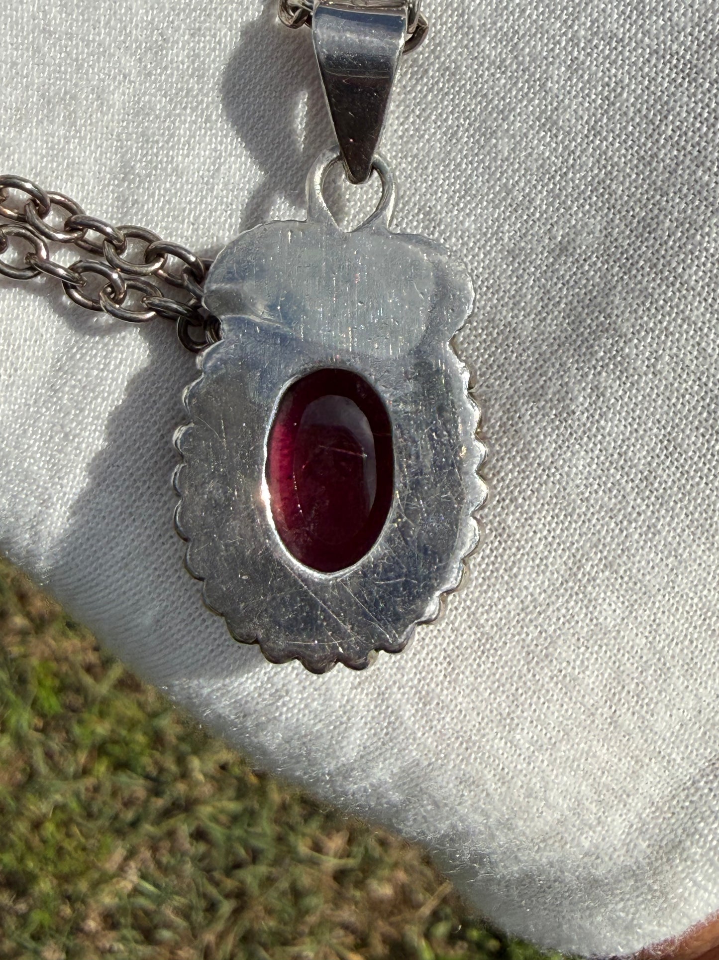 Vintage Natural Pink Tourmaline Cabochon Sterling Silver Pendant Necklace | 20.25 Inches