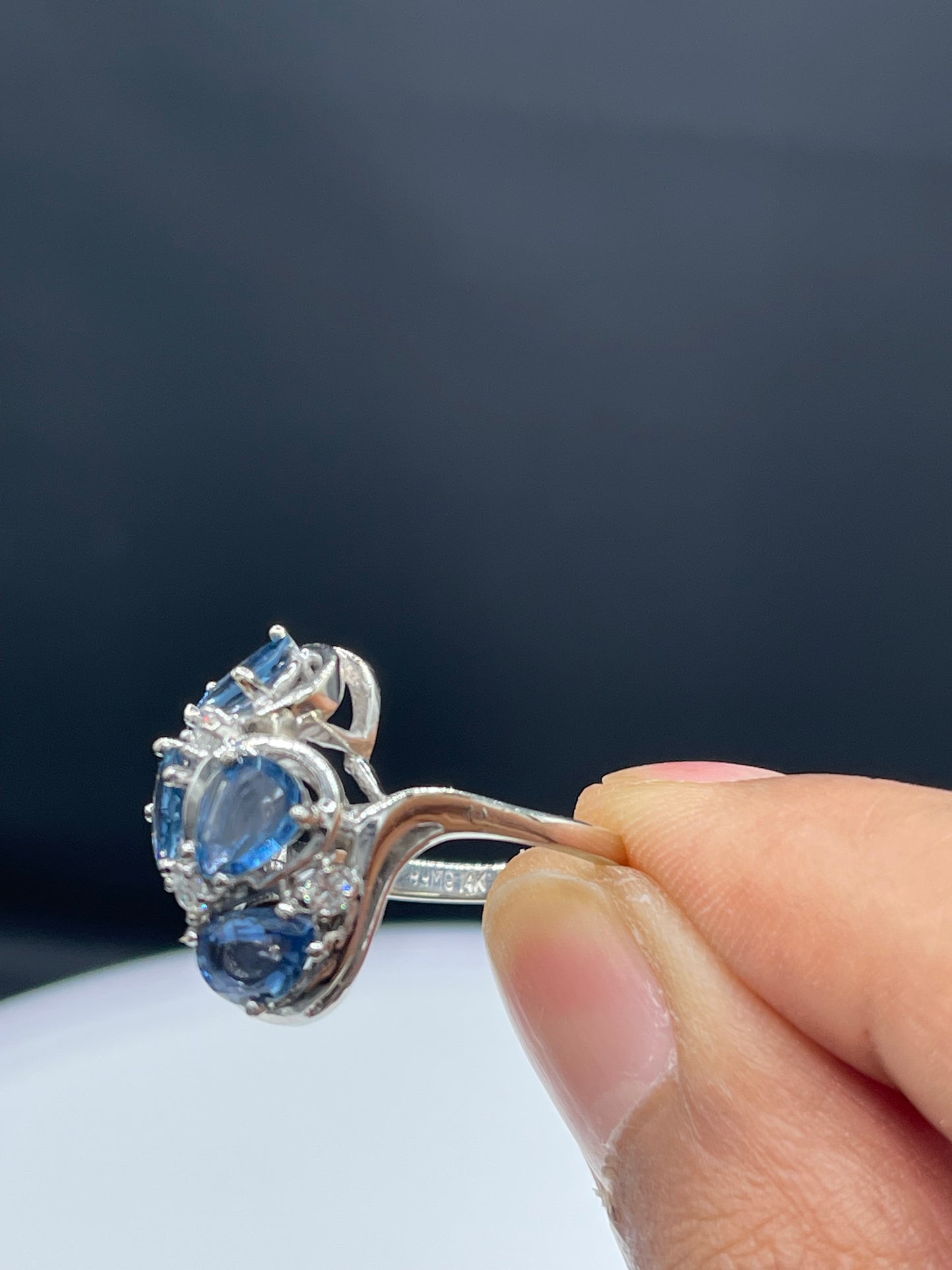 Vintage Natural Sapphire & Diamond 14k White Gold Ring (Size 7.5)