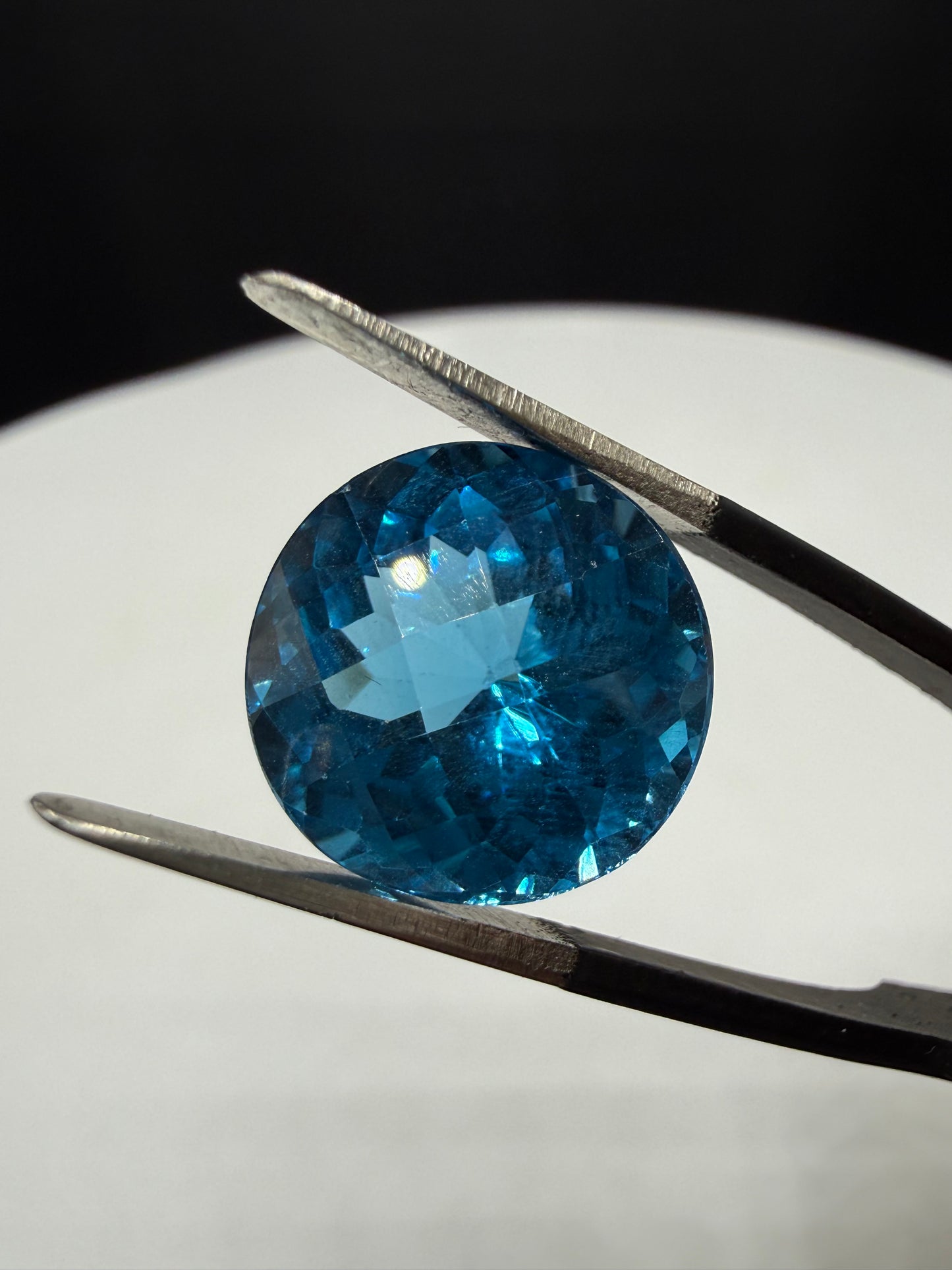 12.53 Carat Super Swiss Blue Topaz | 14mm Round Checkerboard Cut