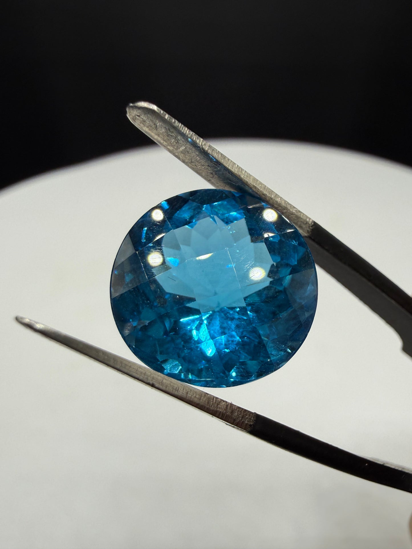 12.53 Carat Super Swiss Blue Topaz | 14mm Round Checkerboard Cut