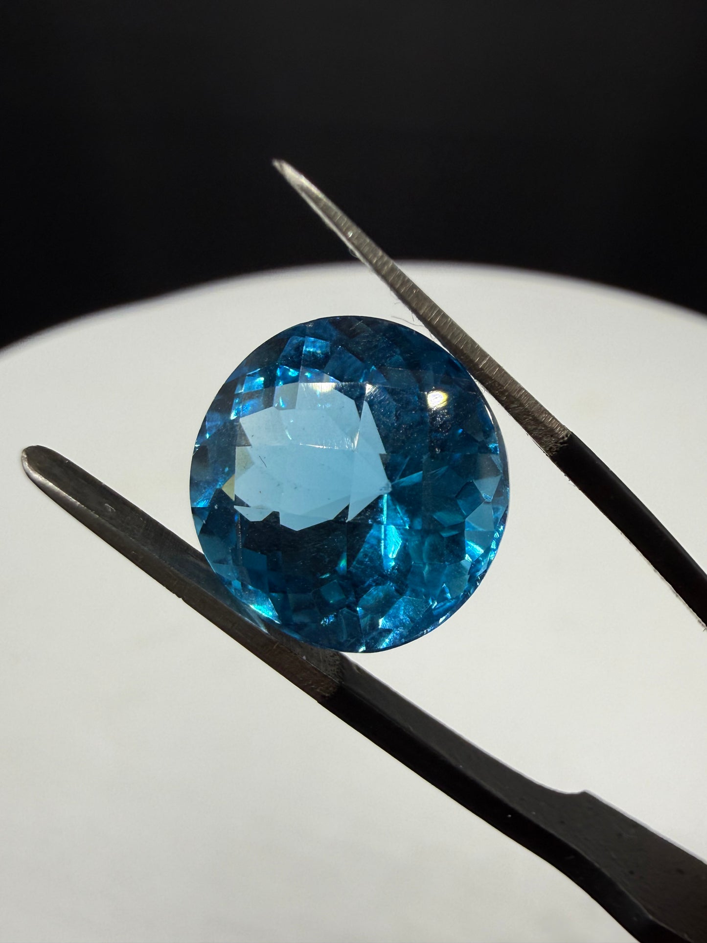 12.53 Carat Super Swiss Blue Topaz | 14mm Round Checkerboard Cut