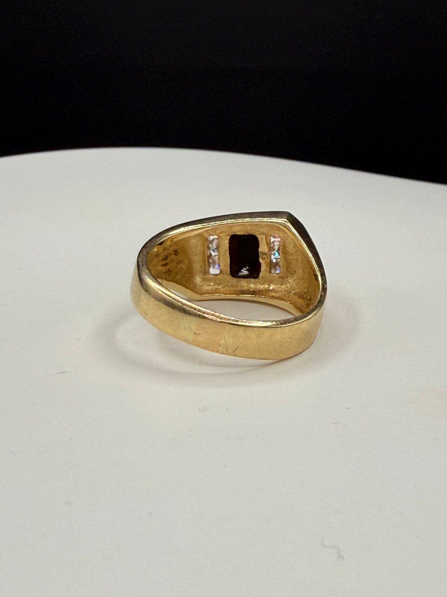 Vintage 14K Yellow Gold Black Onyx & Diamond Men’s Ring | Size 9.5