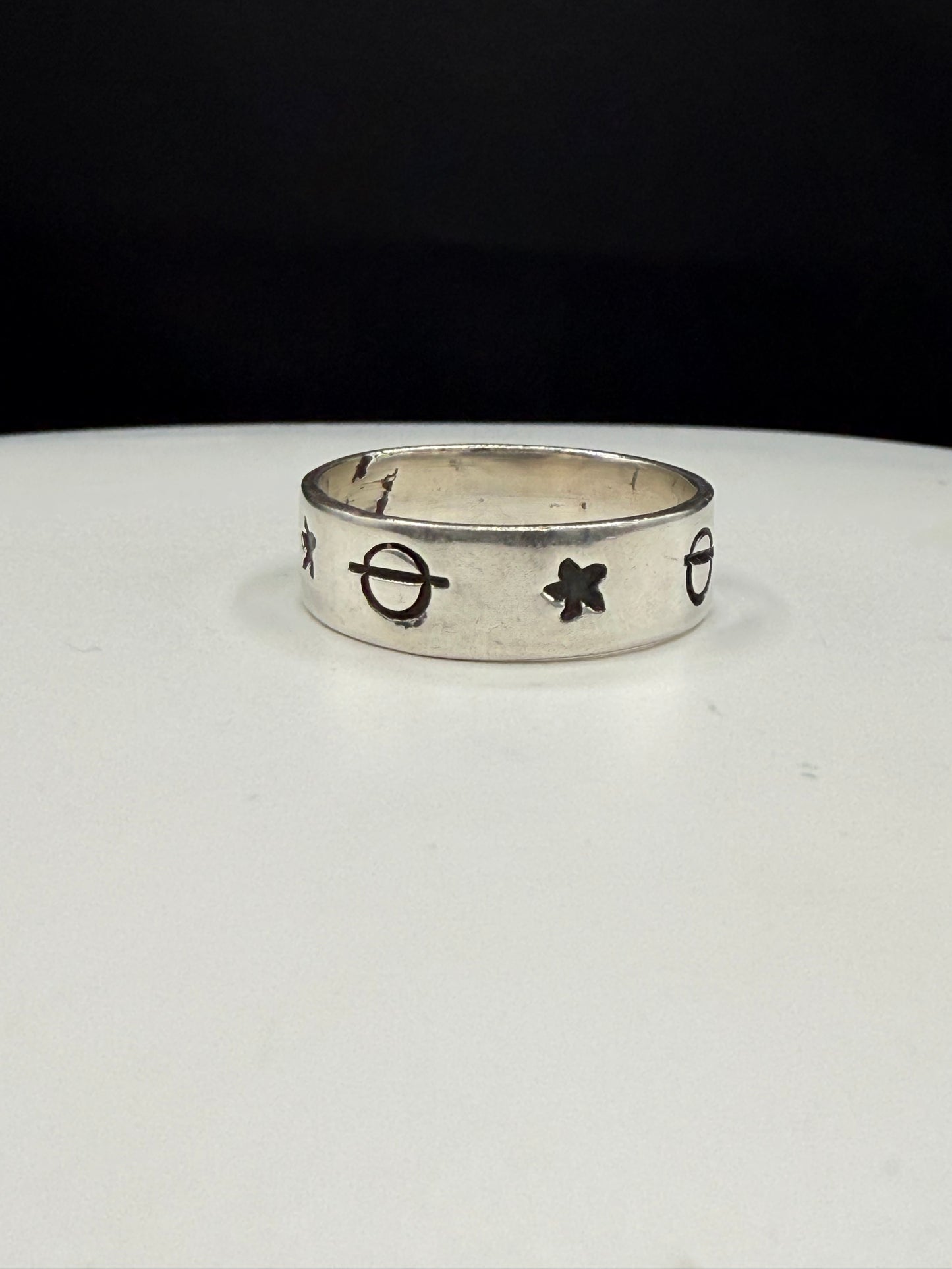 Solid Sterling Silver Celestial Sun & Planet Band Ring | Handmade in Mexico | Size 10.75