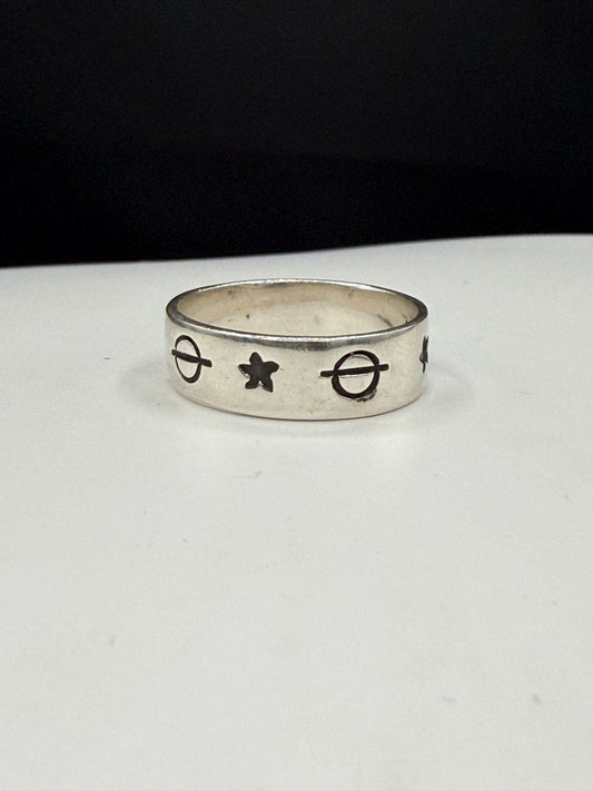 Solid Sterling Silver Celestial Sun & Planet Band Ring | Handmade in Mexico | Size 10.75