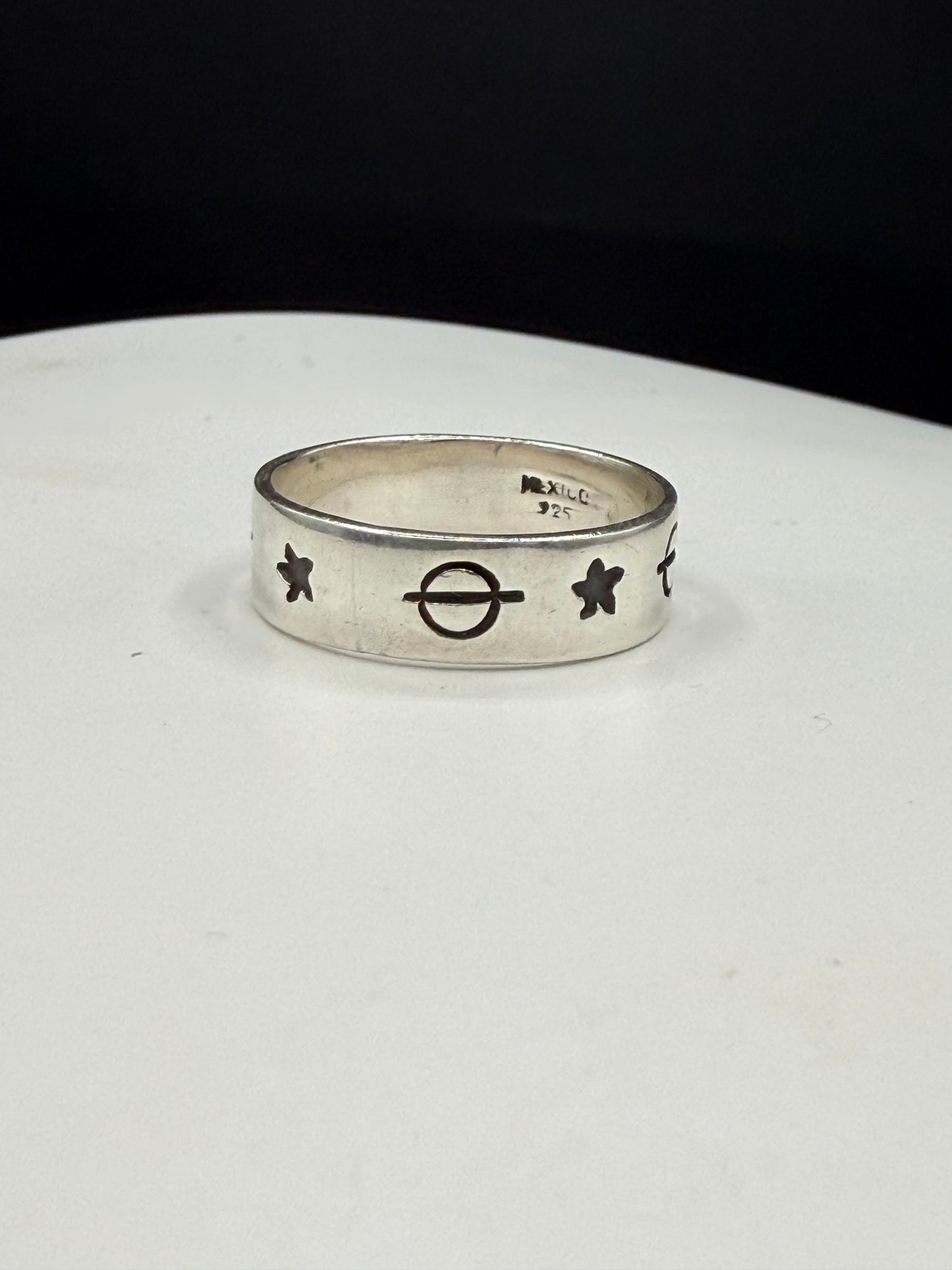Solid Sterling Silver Celestial Sun & Planet Band Ring | Handmade in Mexico | Size 10.75