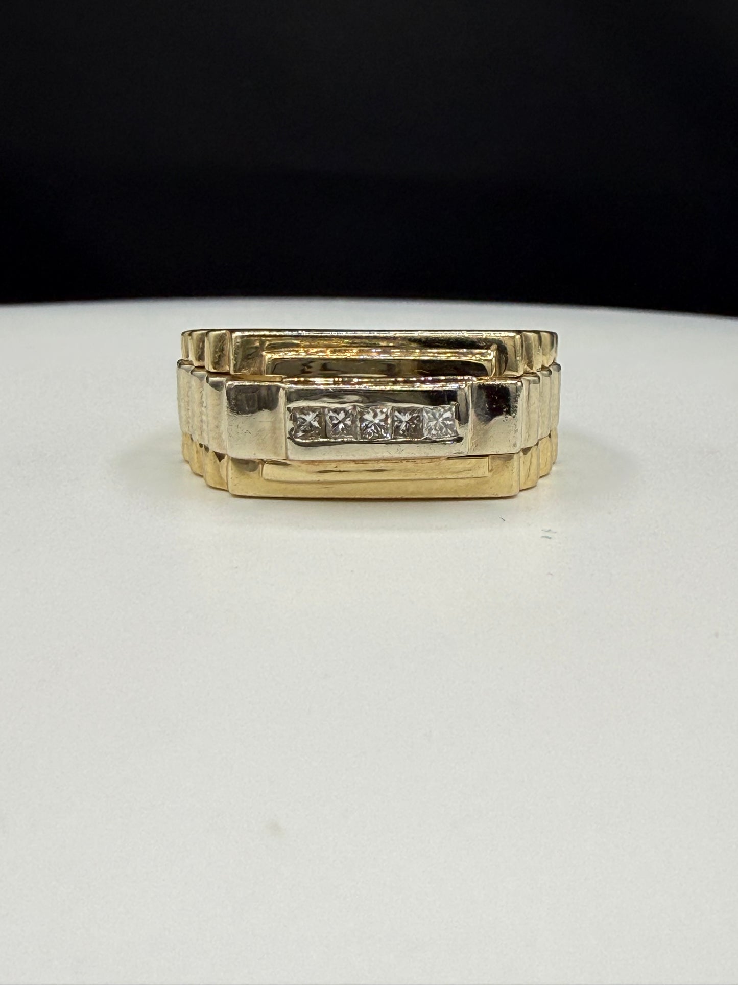 Vintage Men’s Diamond 14k Yellow Gold Statement Ring (Size 10)