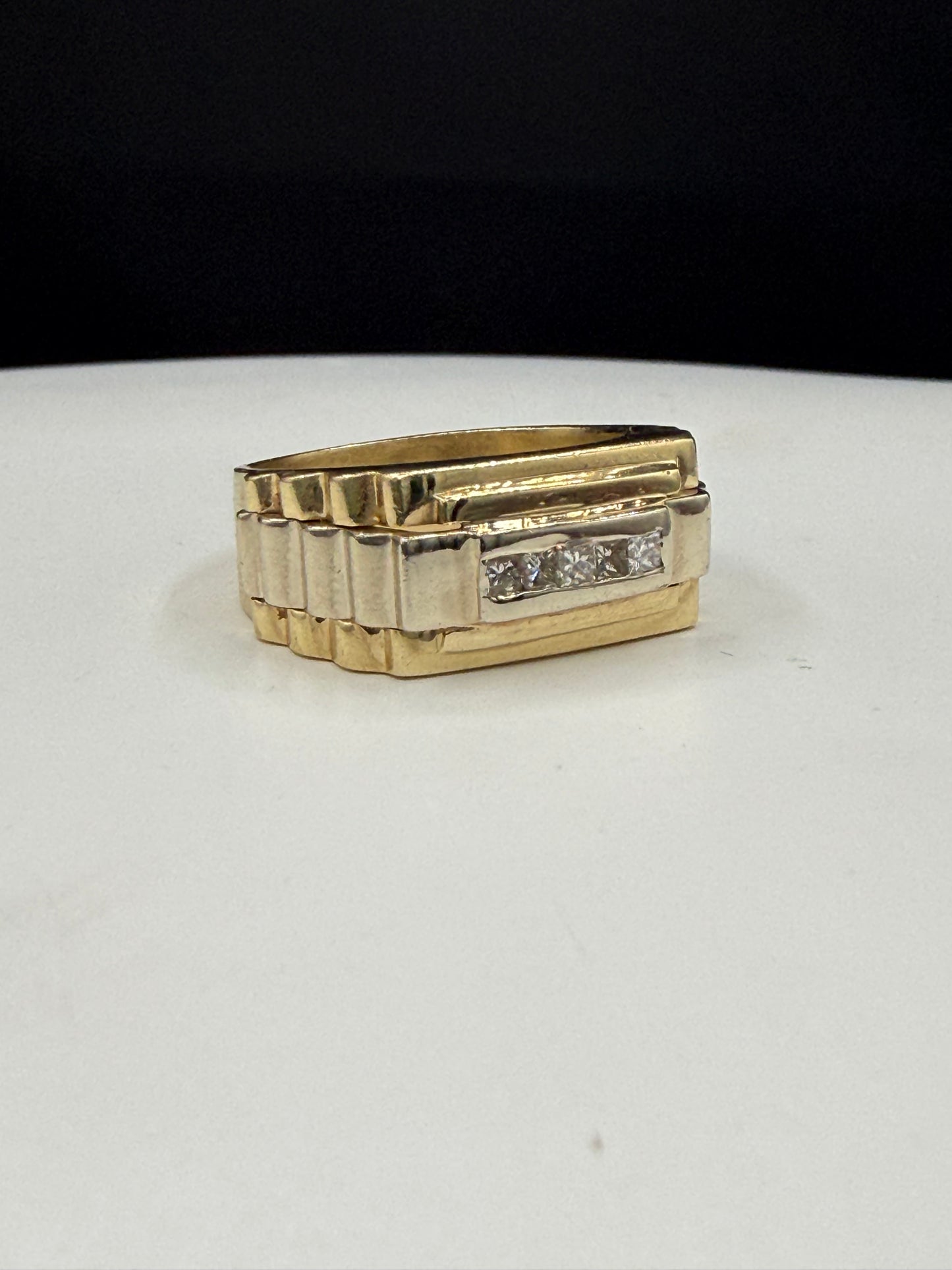 Vintage Men’s Diamond 14k Yellow Gold Statement Ring (Size 10)