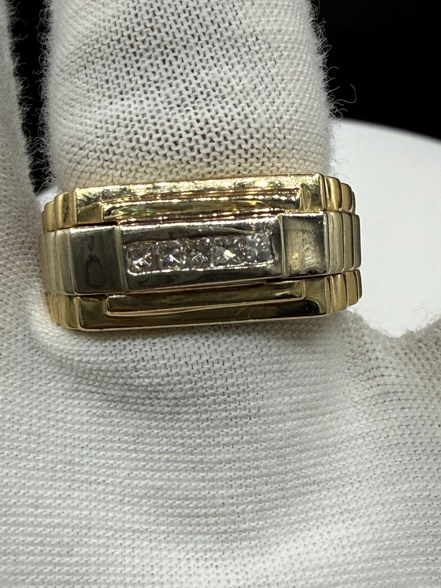 Vintage Men’s Diamond 14k Yellow Gold Statement Ring (Size 10)