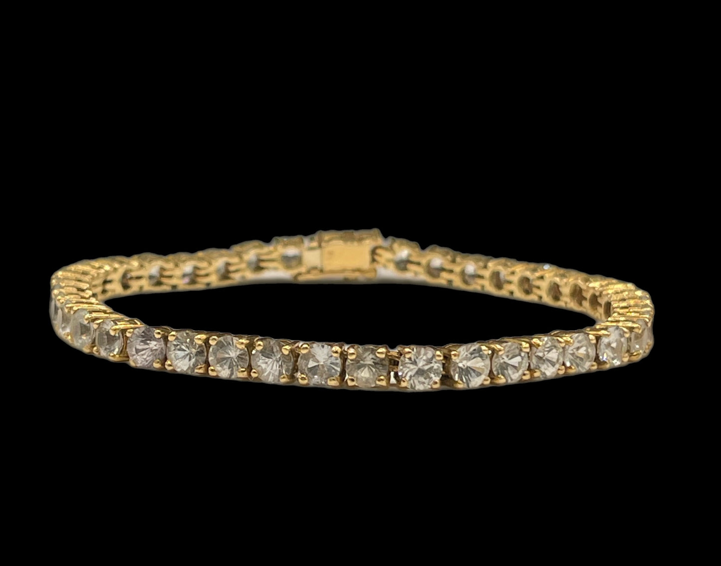 14.23 Carat Natural White Sapphire 14k Yellow Gold Tennis Bracelet