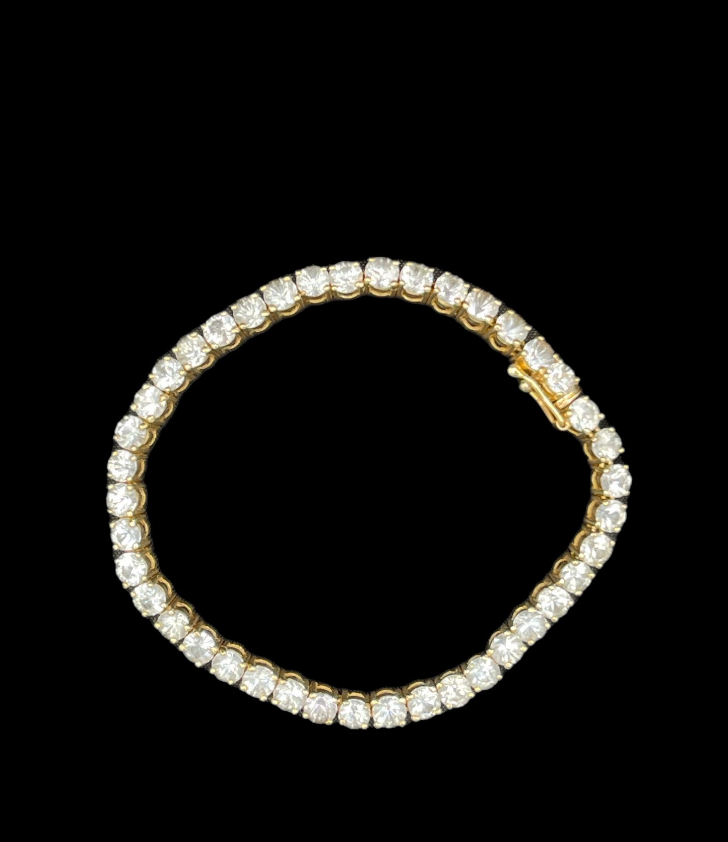 14.23 Carat Natural White Sapphire 14k Yellow Gold Tennis Bracelet
