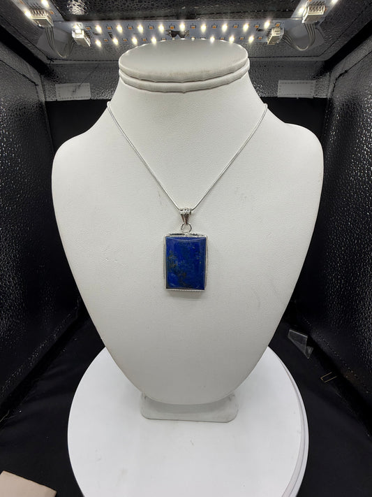 Natural Lapis Lazuli & Pyrite Sterling Silver Pendant Necklace | 50 Carats | 18” Chain