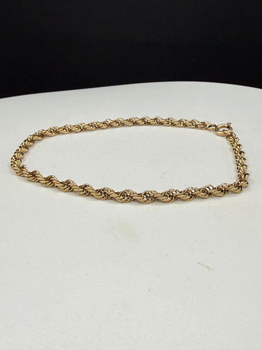 Solid 14K Yellow Gold Rope Bracelet – 8.25” Length