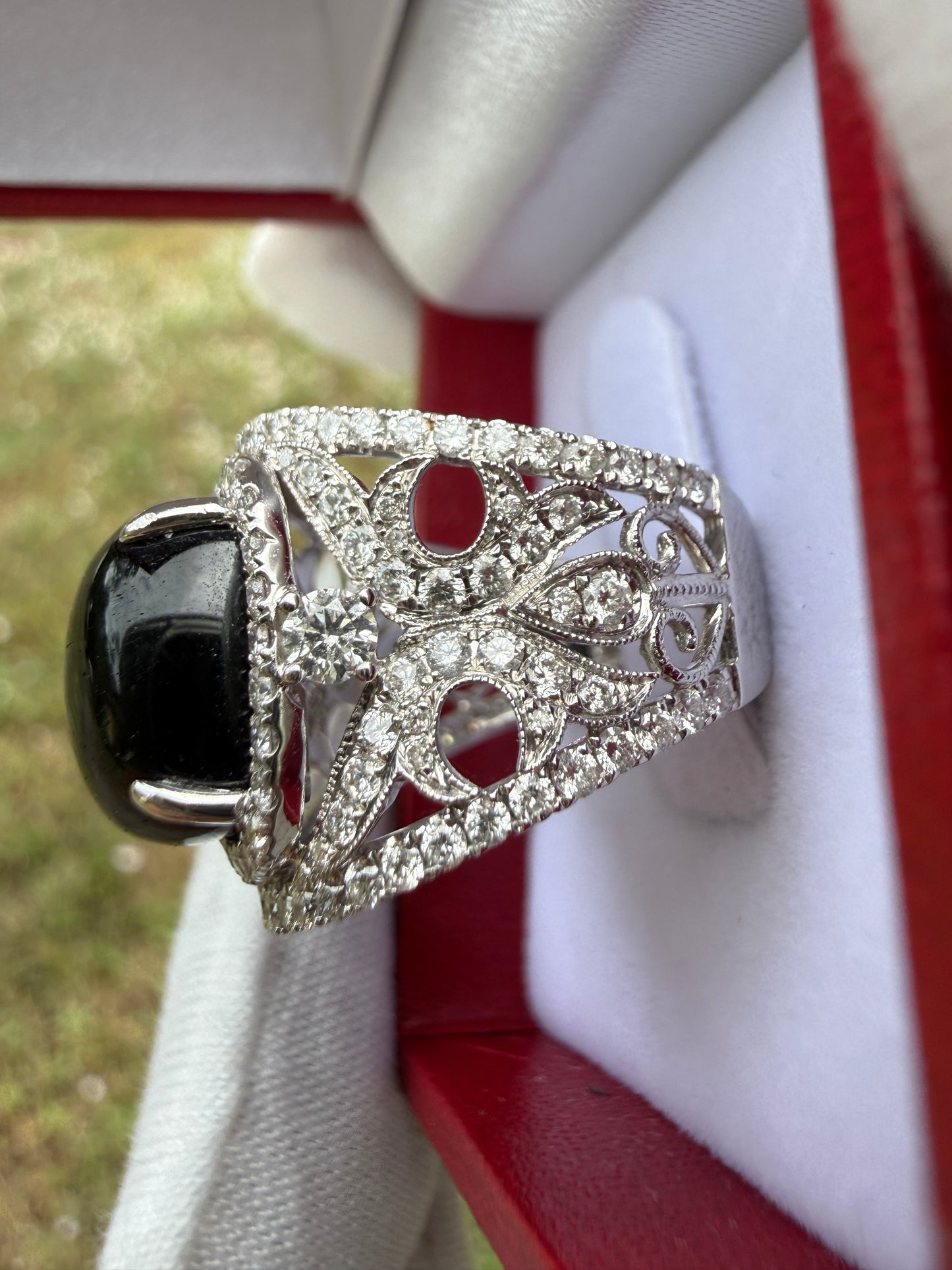 AGL Certified Natural Cat’s Eye Green Tourmaline 18k White Gold Ring | 9.18 Ct Tourmaline | 1.65 Ct Diamonds | Size 6.5