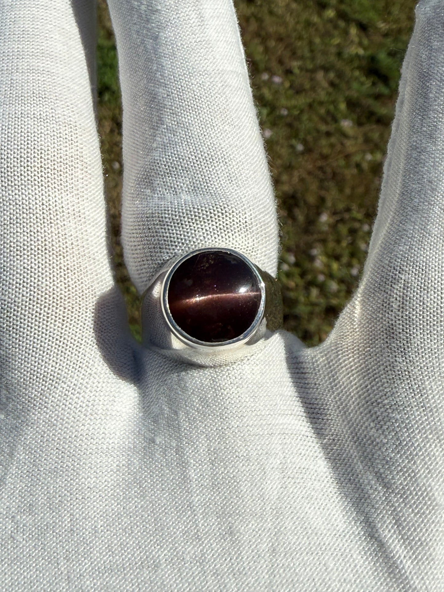 Natural Cat’s Eye Sillimanite Sterling Silver Ring (Size 9)