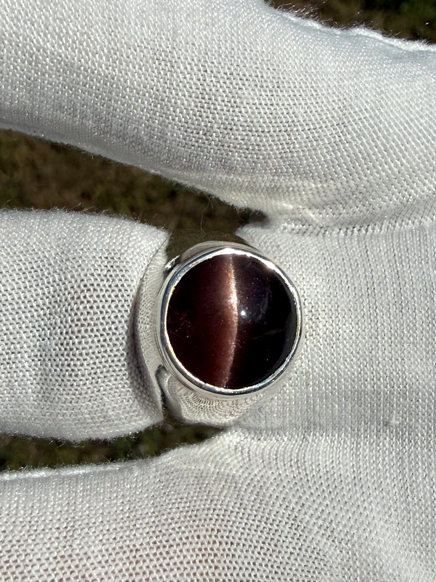 Natural Cat’s Eye Sillimanite Sterling Silver Ring (Size 9)