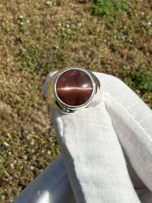 Natural Cat’s Eye Sillimanite Sterling Silver Ring (Size 9)