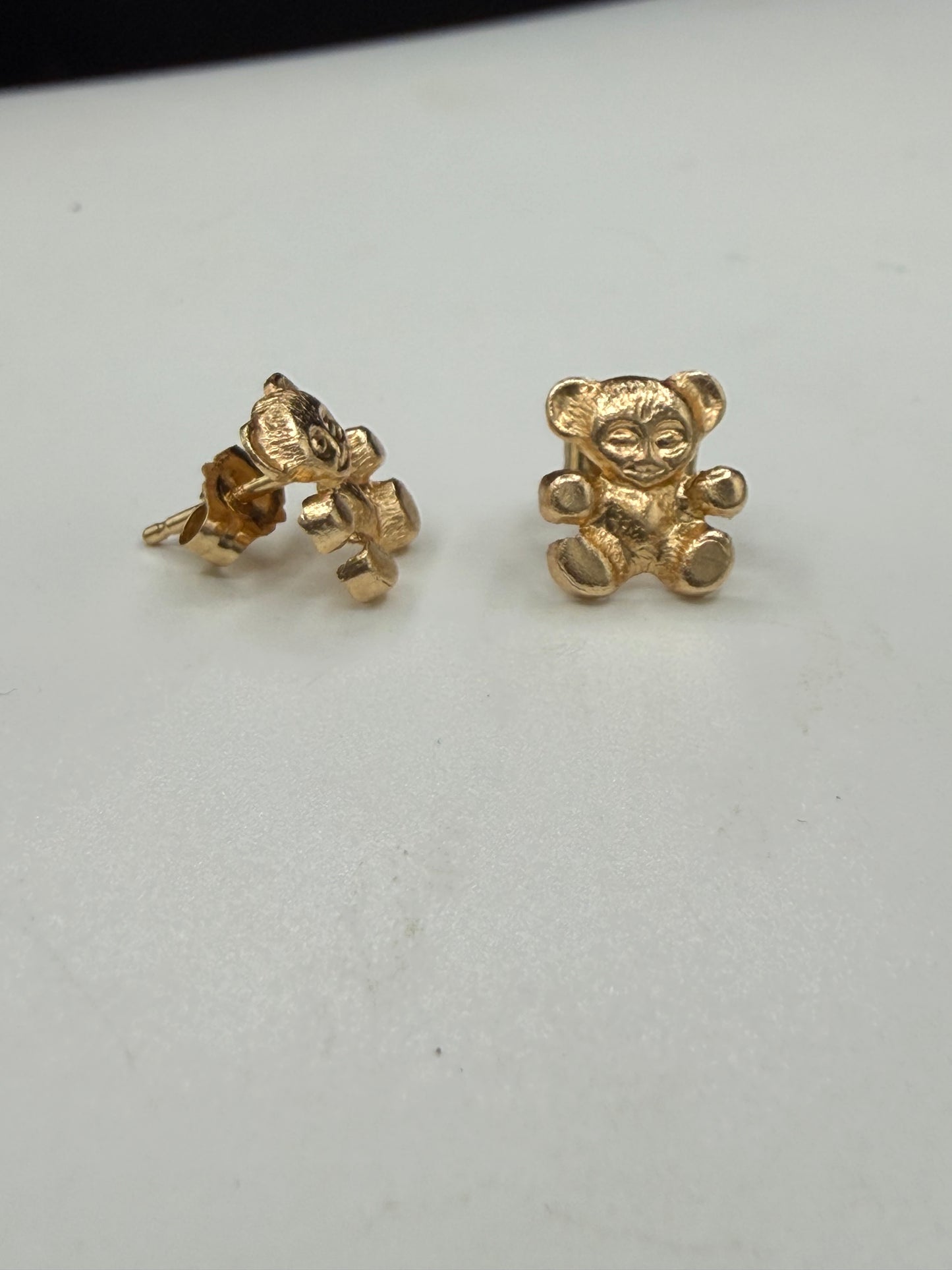 Solid 14K Yellow Gold Teddy Bear Baby Stud Earrings | Toddler Earrings