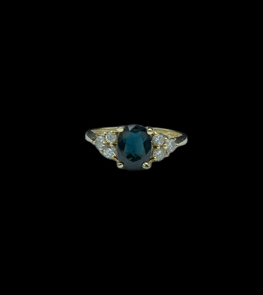 2.50 Natural No Heat Montana Sapphire & Diamond 14k Yellow Gold Ring (Size 7)