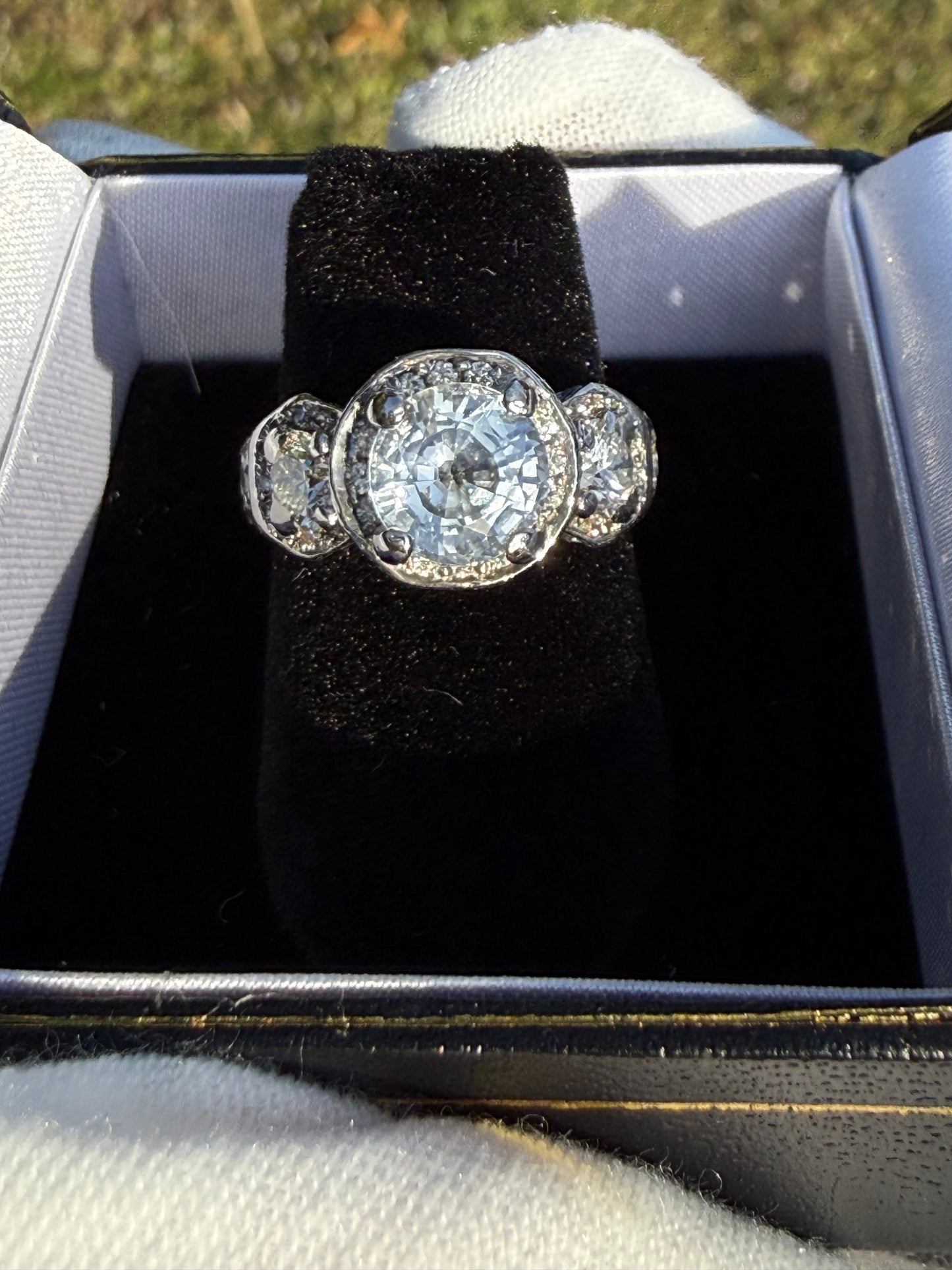 Natural Unheated 2.56 CT Light Blue Sapphire & 1.72 CT Diamond Platinum Ring | Size 5.5