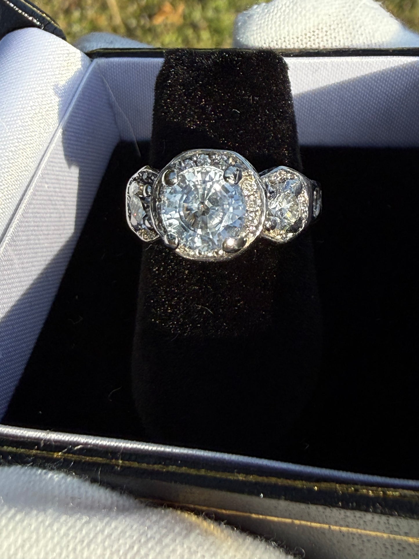 Natural Unheated 2.56 CT Light Blue Sapphire & 1.72 CT Diamond Platinum Ring | Size 5.5