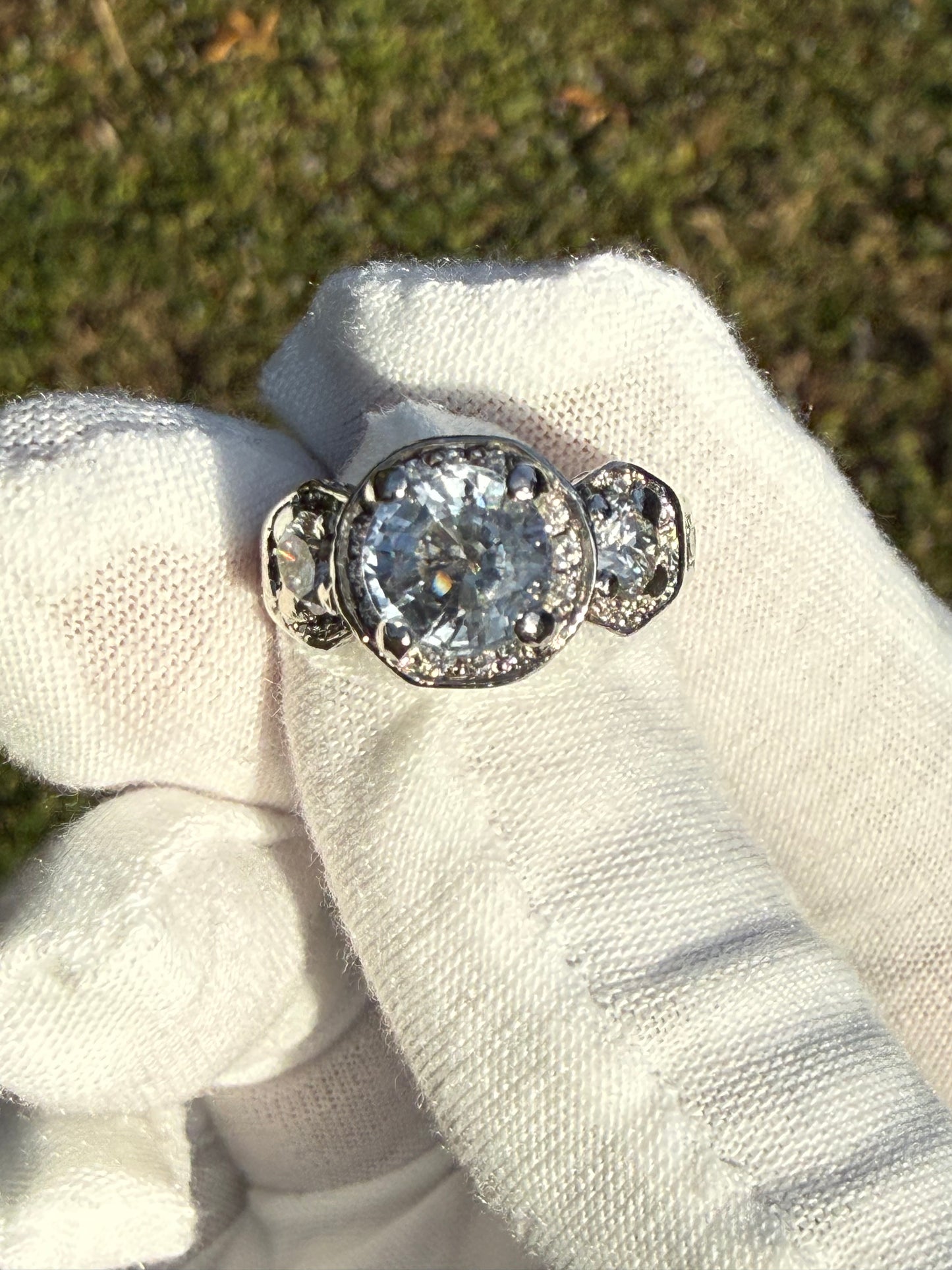 Natural Unheated 2.56 CT Light Blue Sapphire & 1.72 CT Diamond Platinum Ring | Size 5.5