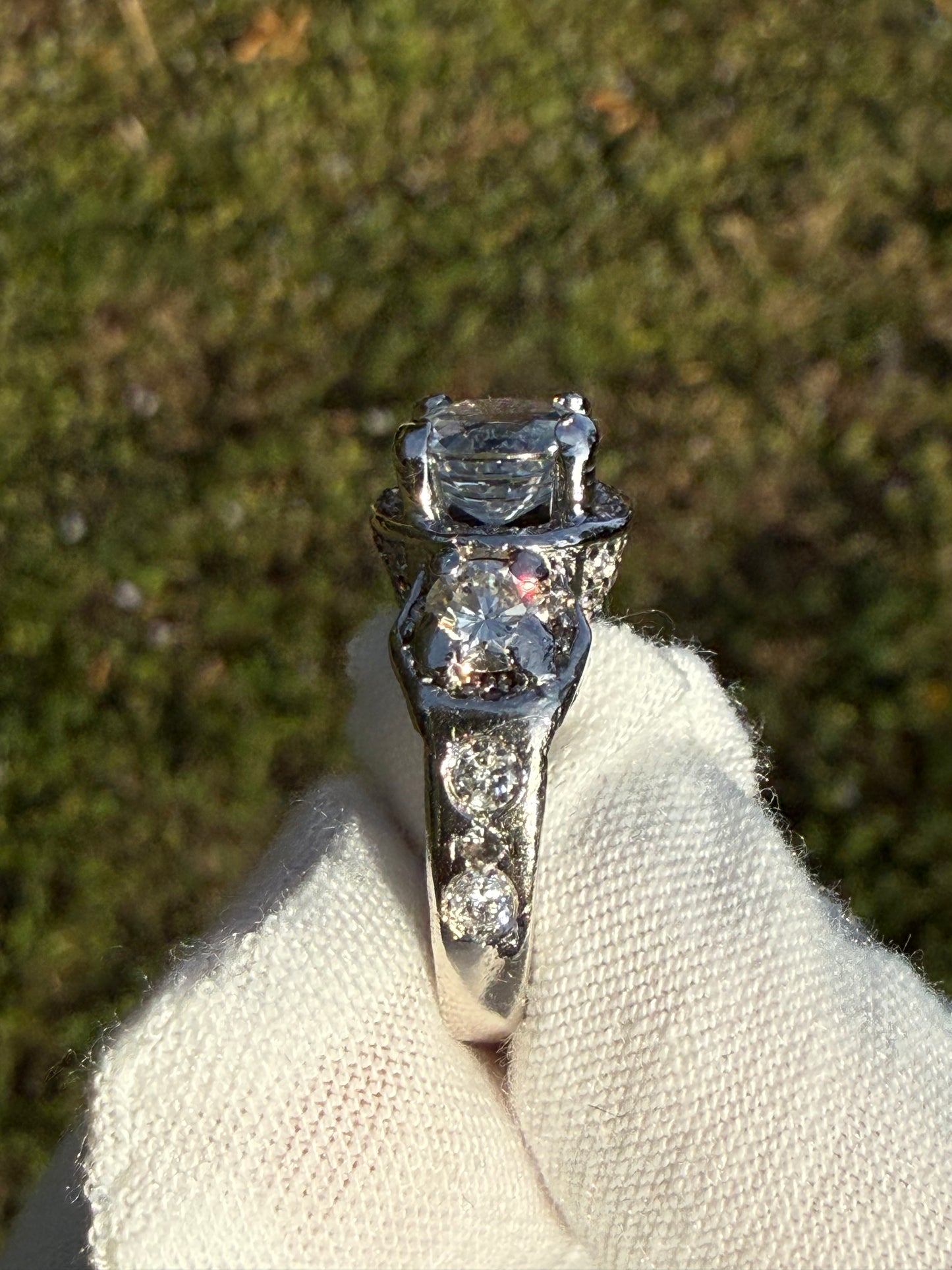 Natural Unheated 2.56 CT Light Blue Sapphire & 1.72 CT Diamond Platinum Ring | Size 5.5