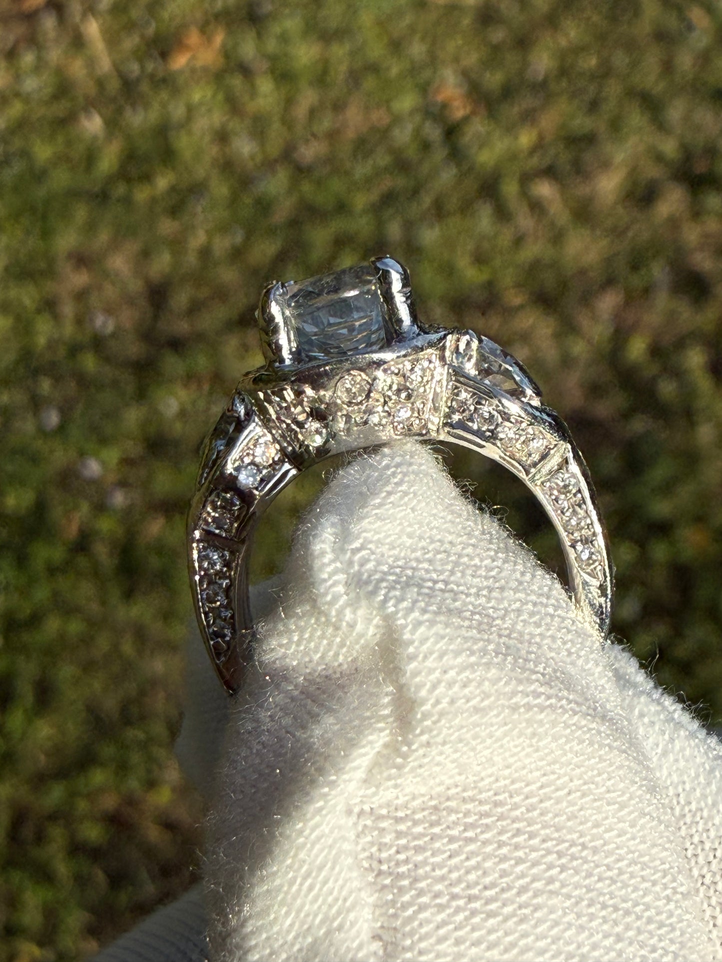 Natural Unheated 2.56 CT Light Blue Sapphire & 1.72 CT Diamond Platinum Ring | Size 5.5