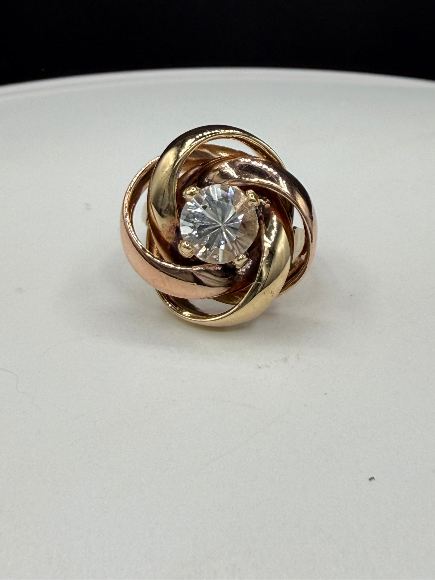 Natural 2.18 Ct White Sapphire Rose & Yellow 14K Gold Ring | Size 5.5