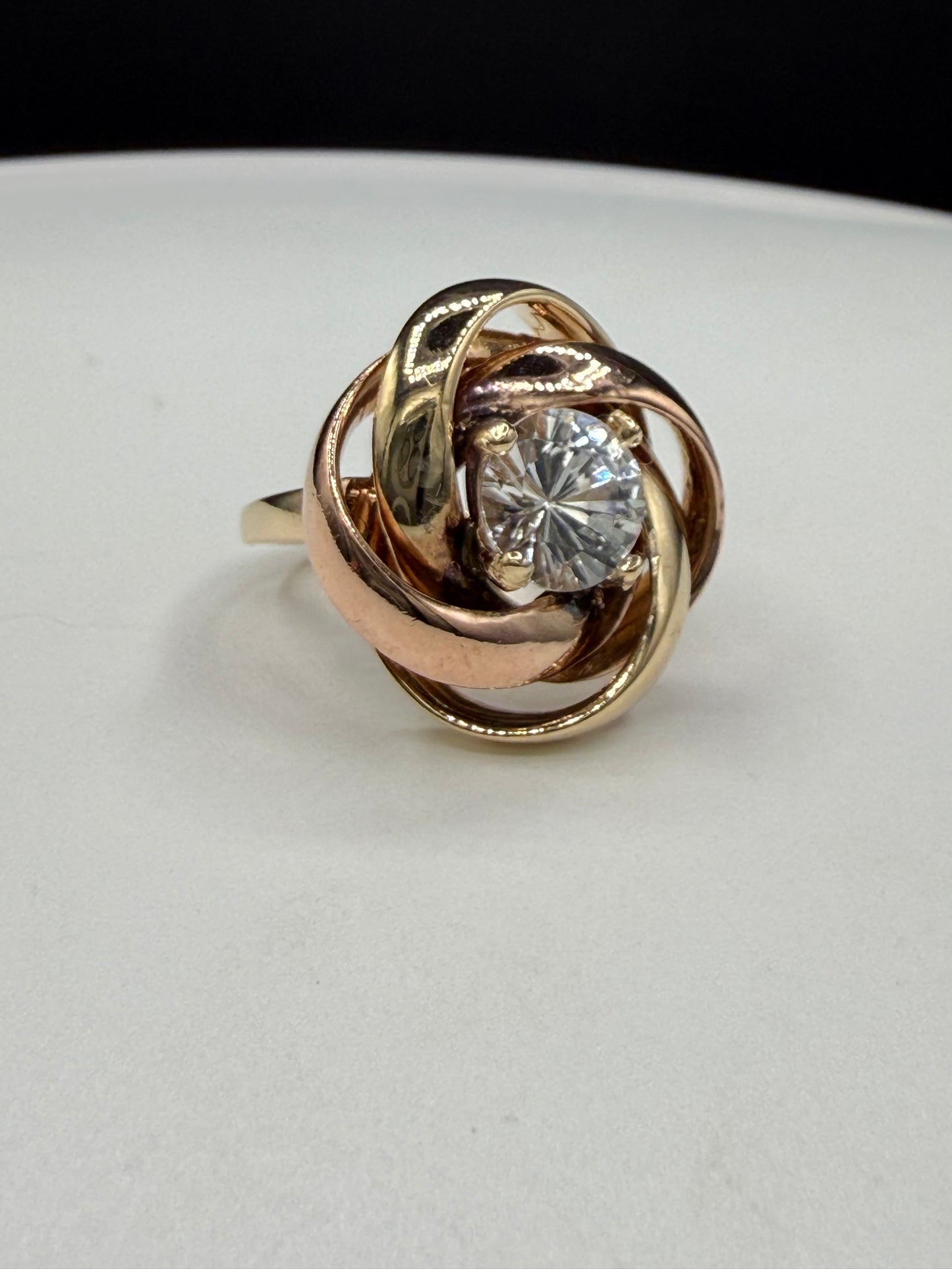 Natural 2.18 Ct White Sapphire Rose & Yellow 14K Gold Ring | Size 5.5