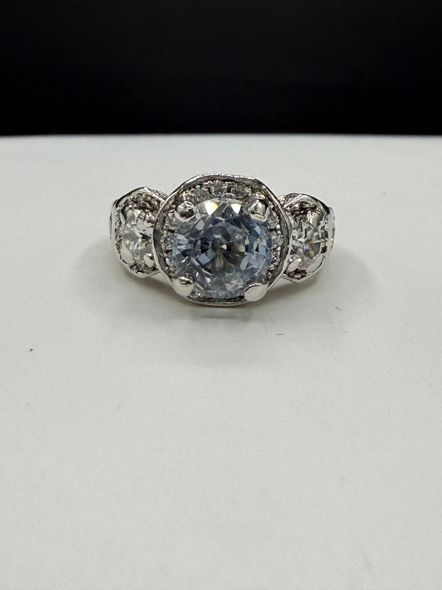 Natural Unheated 2.56 CT Light Blue Sapphire & 1.72 CT Diamond Platinum Ring | Size 5.5