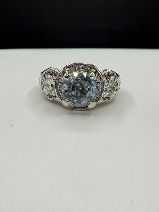 Natural Unheated 2.56 CT Light Blue Sapphire & 1.72 CT Diamond Platinum Ring | Size 5.5