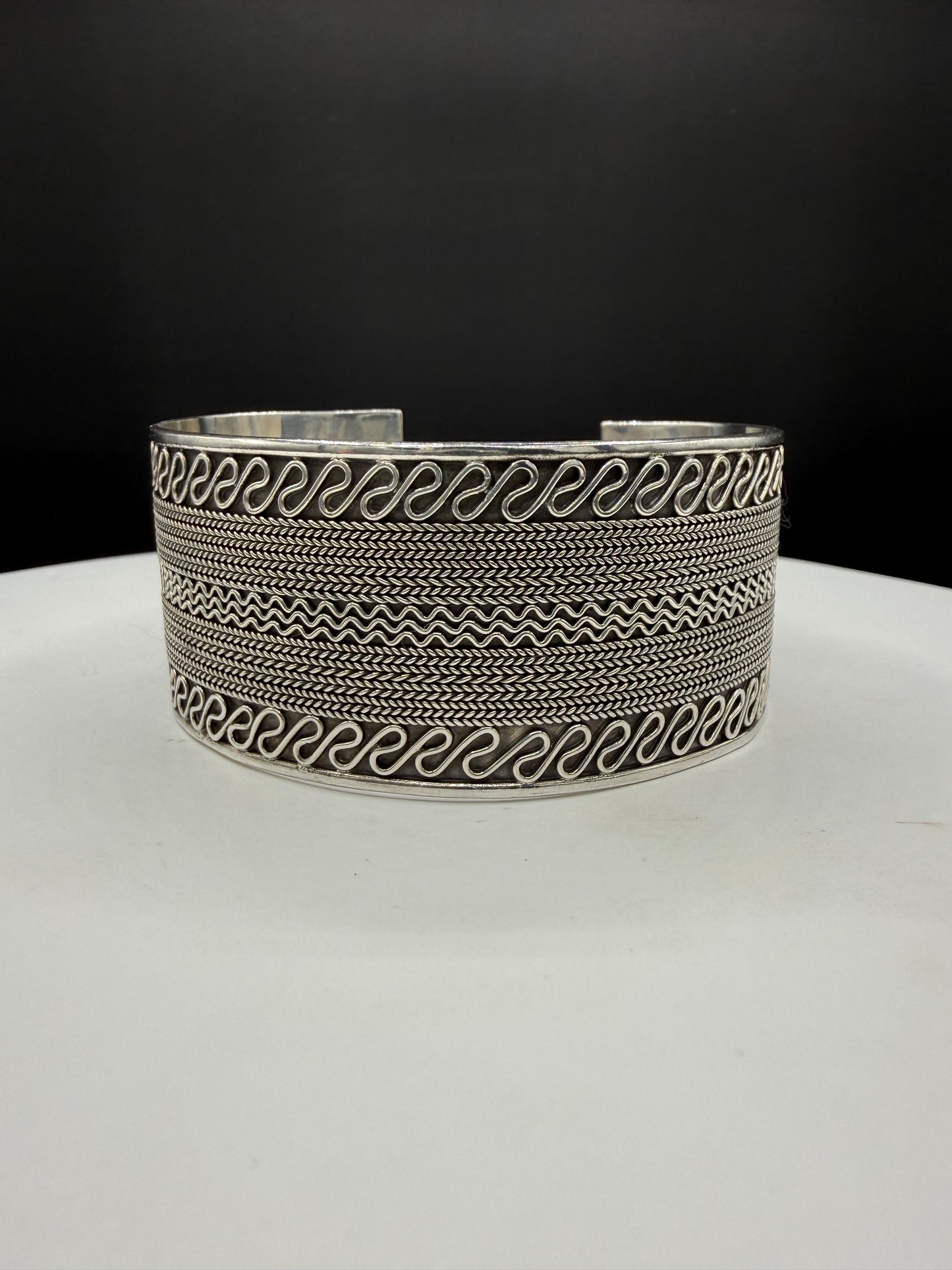 Solid Sterling Silver Bali Style Cuff Bracelet 925 | Handcrafted Indonesian Tribal Design | Wide Statement Cuff