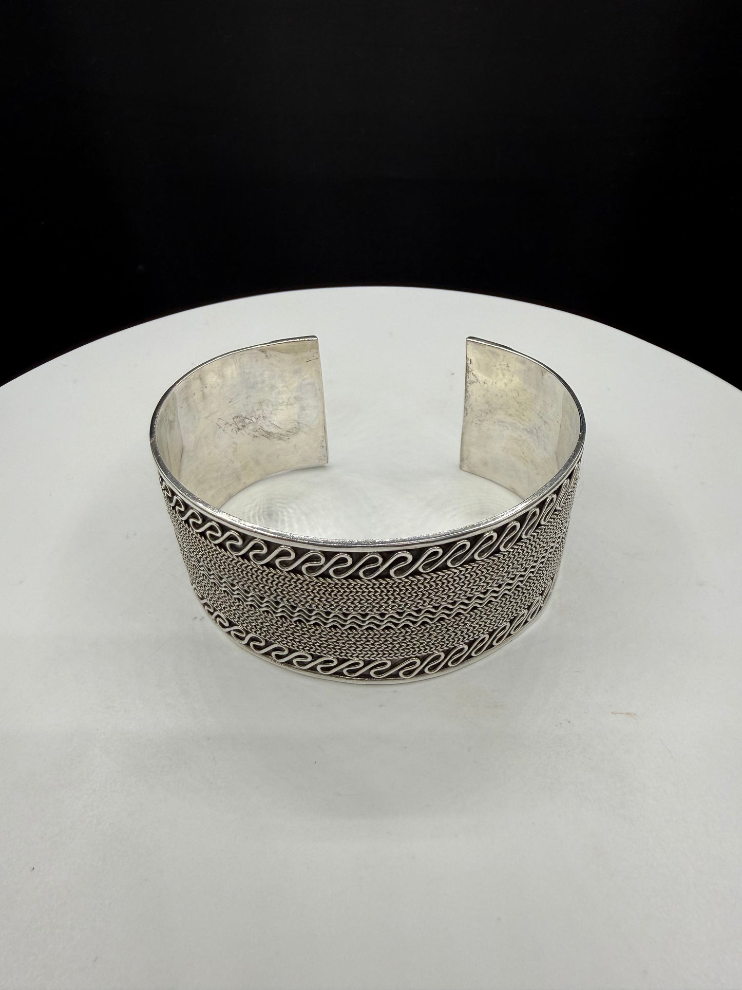 Solid Sterling Silver Bali Style Cuff Bracelet 925 | Handcrafted Indonesian Tribal Design | Wide Statement Cuff