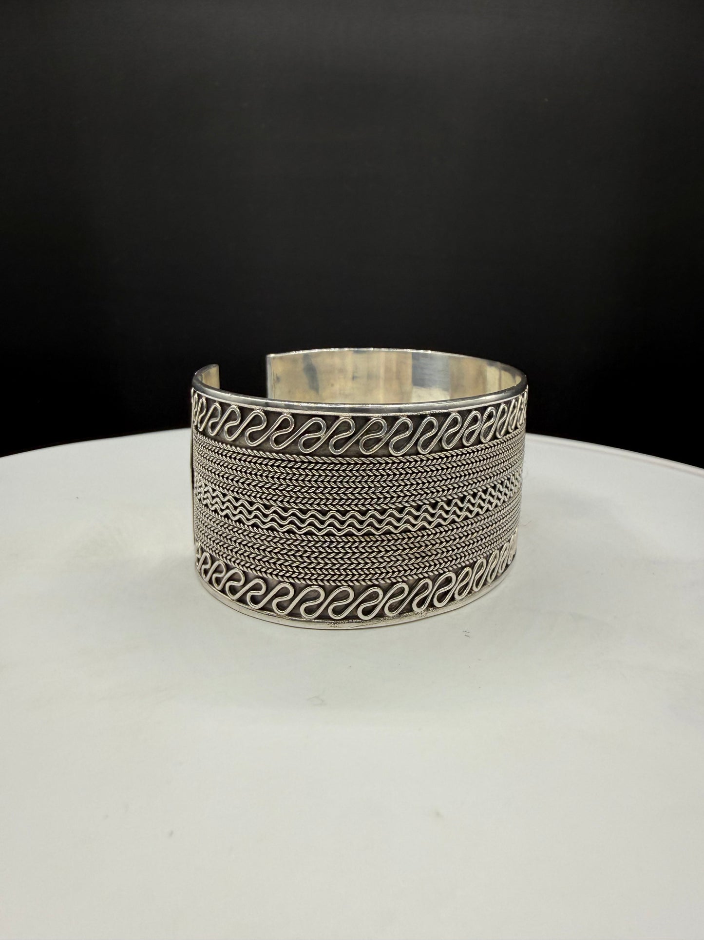 Solid Sterling Silver Bali Style Cuff Bracelet 925 | Handcrafted Indonesian Tribal Design | Wide Statement Cuff