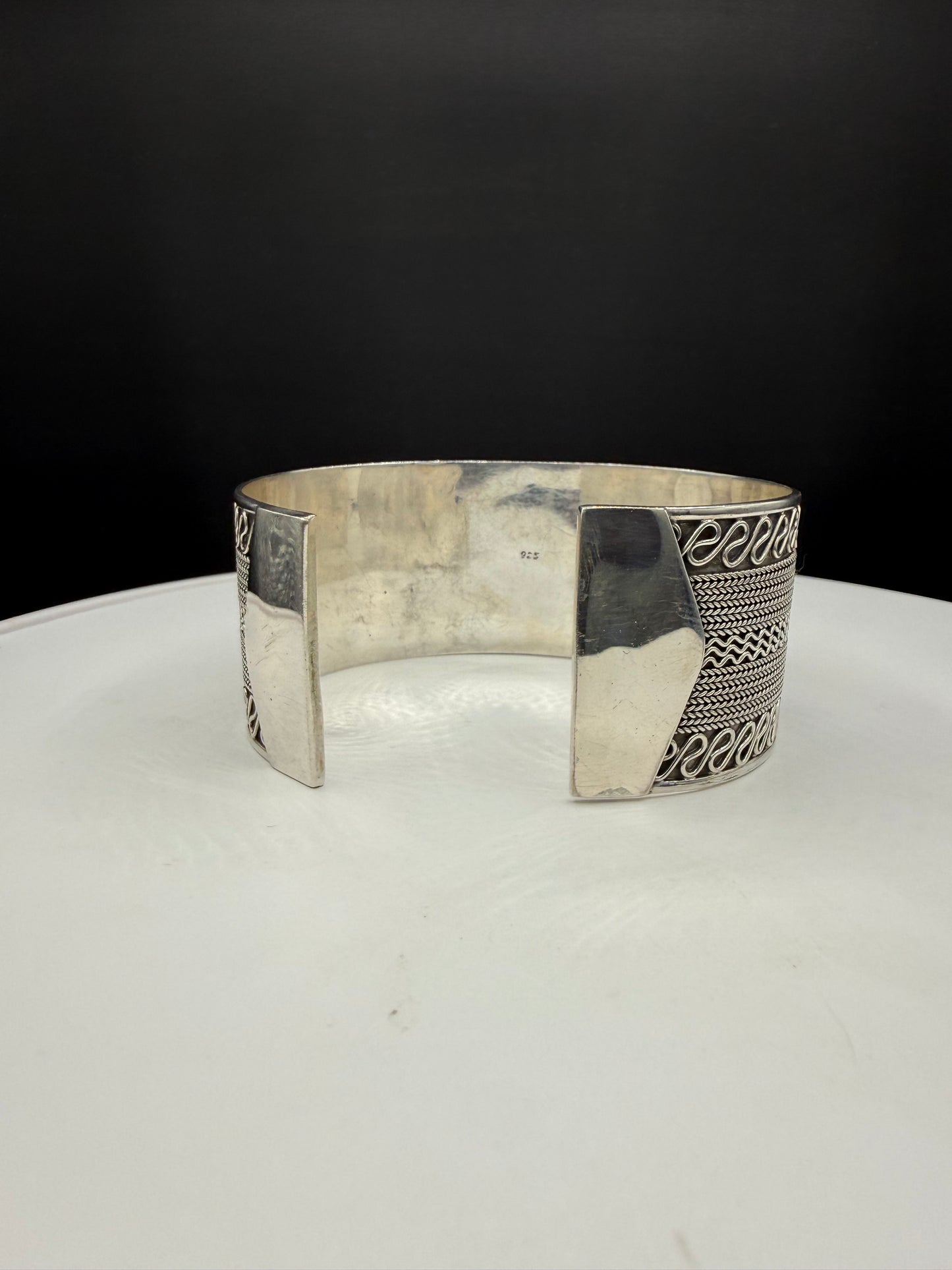 Solid Sterling Silver Bali Style Cuff Bracelet 925 | Handcrafted Indonesian Tribal Design | Wide Statement Cuff