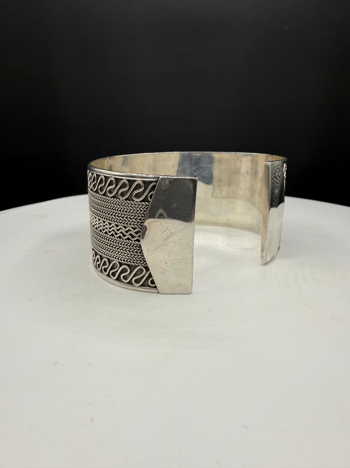 Solid Sterling Silver Bali Style Cuff Bracelet 925 | Handcrafted Indonesian Tribal Design | Wide Statement Cuff