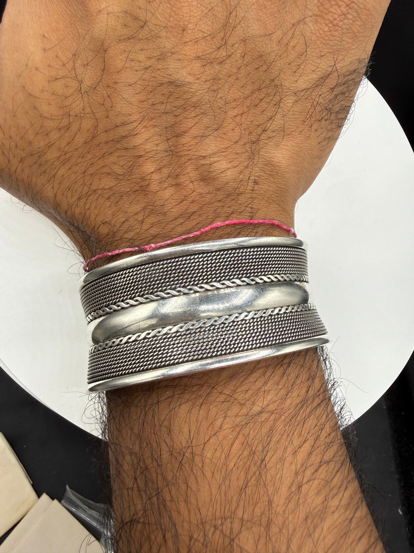 Heavy 925 Sterling Silver Bali Cuff Bracelet – 1” Wide – 47.5g – Handcrafted Tribal Design