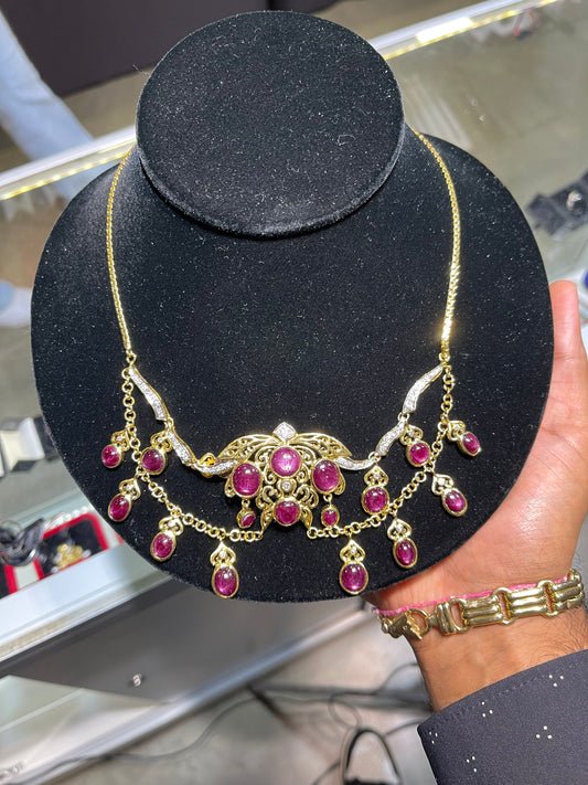 18K Star Ruby And Diamond Handmade Necklace (100 Carats +)