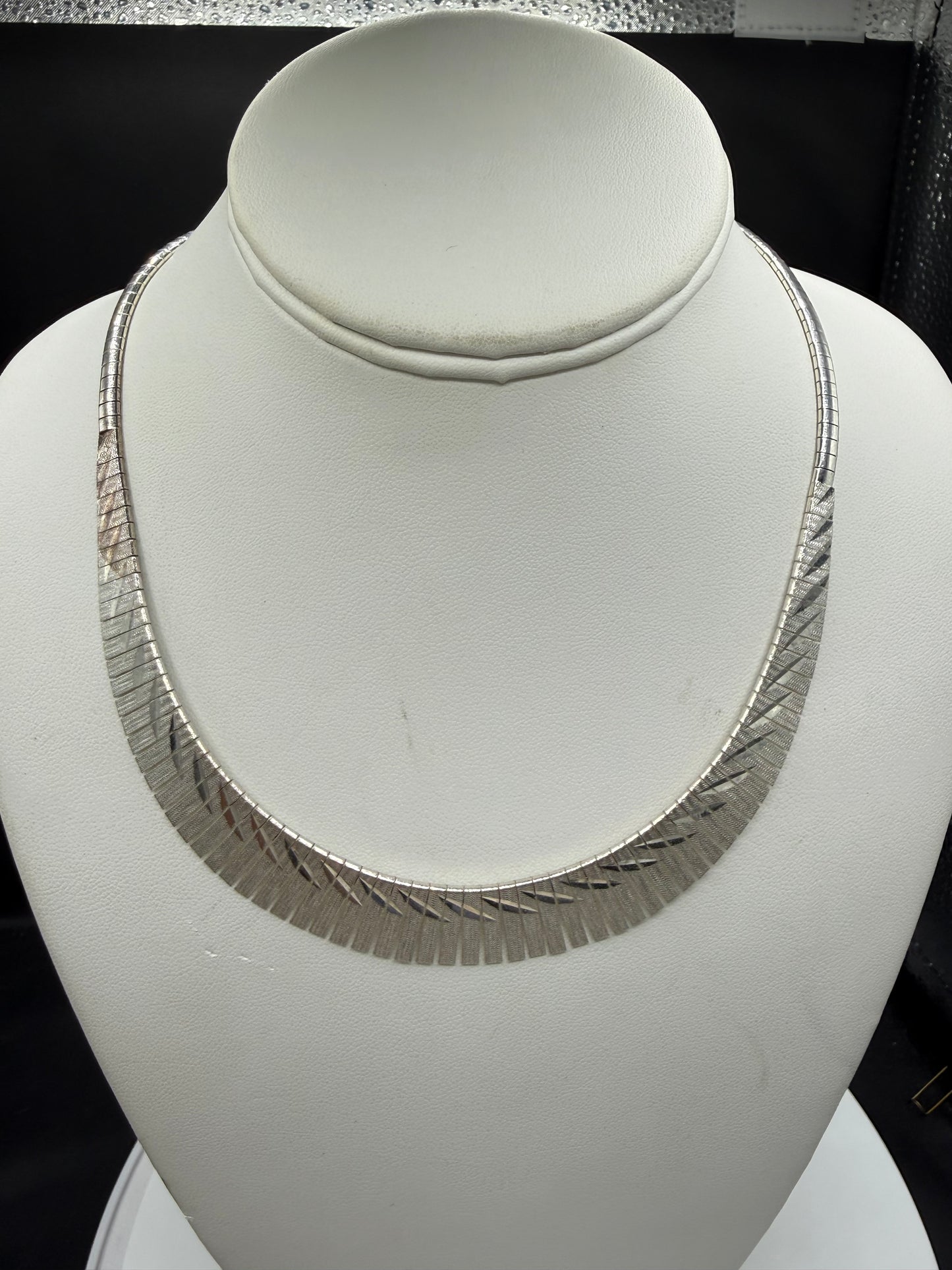 Vintage Italian Sterling Silver Diamond Cut Bib Necklace – 17.5” – Solid 925 Italy – 28g Statement Collar Necklace
